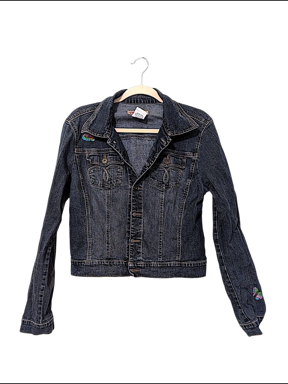 Paris Blues Denim Jacket Dark Cats Flowers Embroidered - Picture 3 of 8